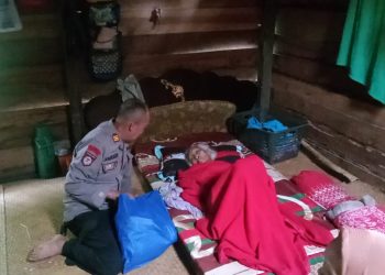 Kasi Humas Amradi saat bagikan sembako di Desa Tunas Mudo Kecamatan Sekernan (foto: Humas PMJ)