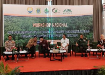 Workshop nasional aksi perlindungan dan pengelolaan gambut yang berkelanjutan merajut kontribusi untuk FOLU Net Sink 2030 di Swissbell Hotel, Kota Jambi, Kamis (2/2/2023). [Foto Riki]