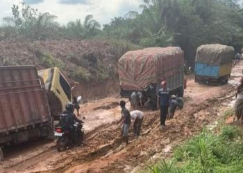 Jalan poros Pal 27 Desa Sungai Gelam, Kecamatan Sungai Gelam, Kabupaten Muaro Jambi (dok. Salimbai.id/net)