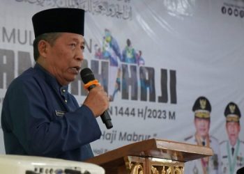 Wagub Sani saat penyambutan kepulangan Jemaah Haji asal Provinsi Jambi kloter BTH 23 di Asrama Haji Jambi, Senin (24/7/2023). (Foto: Diskominfo/Novriansyah)